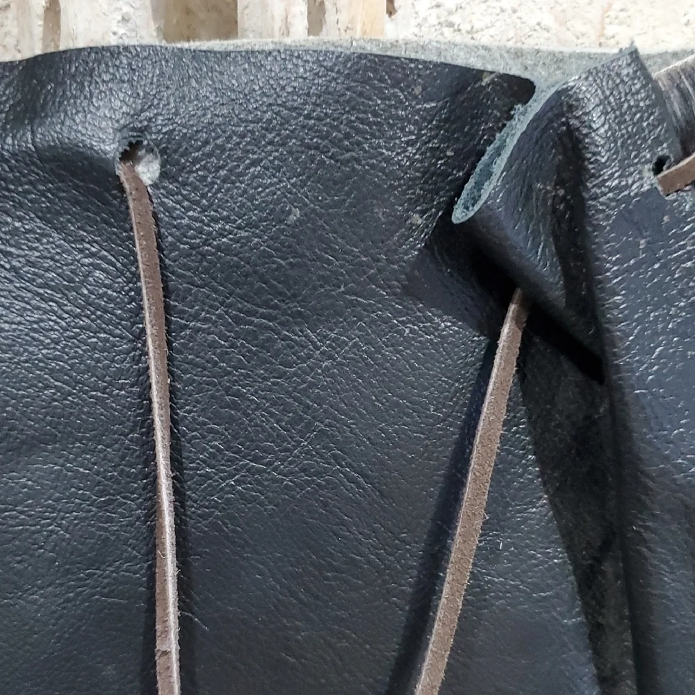 NWOT Black and White Leather Hair On Hide Medicine Bag Bead Detail Mohawk Native